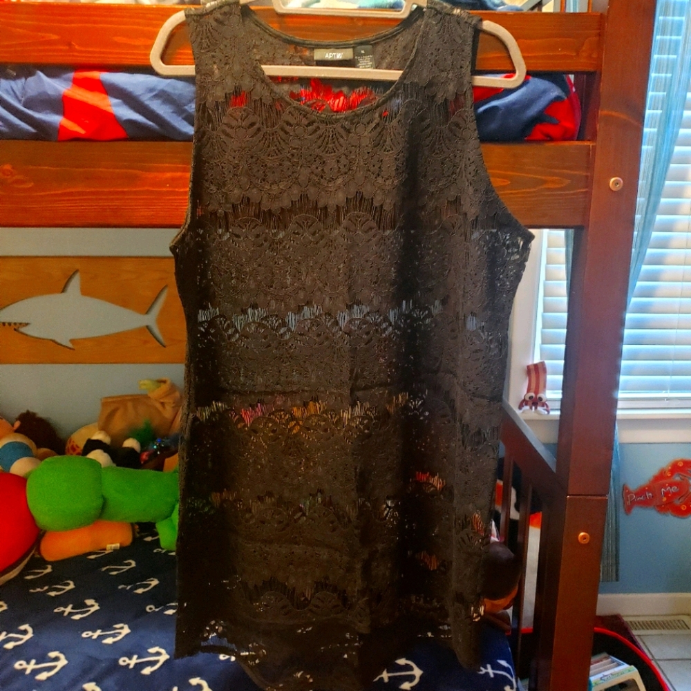 Apt.9 Scalloped Black Lace Bathing Suit Cover Up Dress